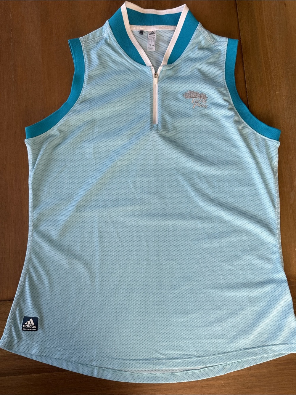 Adidas Primegreen Light Aqua Sleeveless Golf Polo with Teal Trim Torrey Pines LG